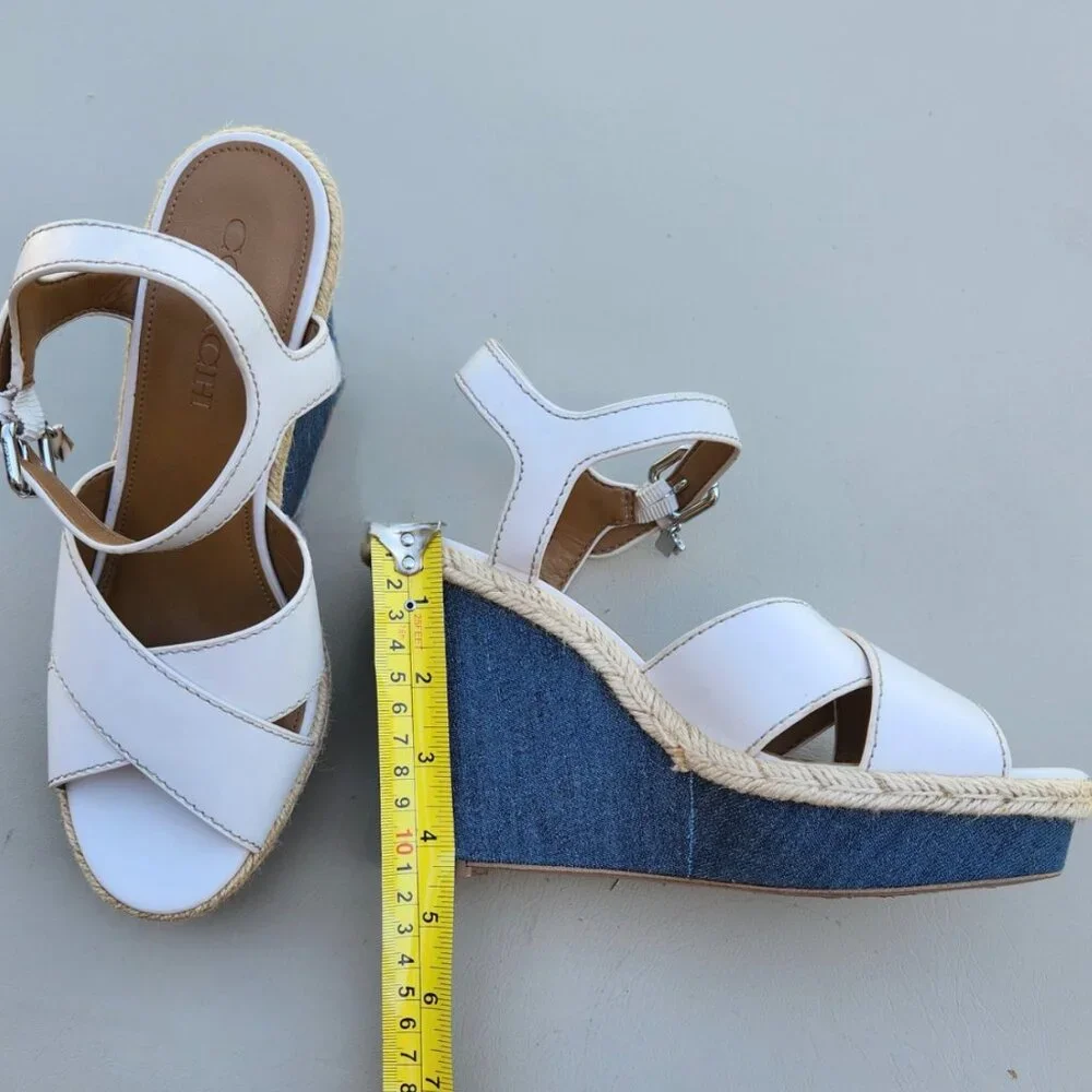 Coach Eaton Chalk Platform Wedge Sandals ivory & denim Size 7B